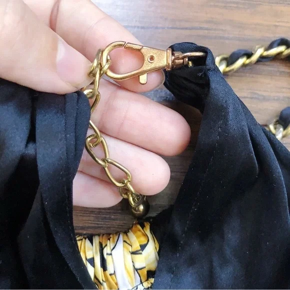 Cache • vintage silk scarf top halter neck chain black white gold versace - Picture 11 of 12